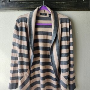 Verve Ami Taupe & Charcoal Striped Open-Front Cardigan